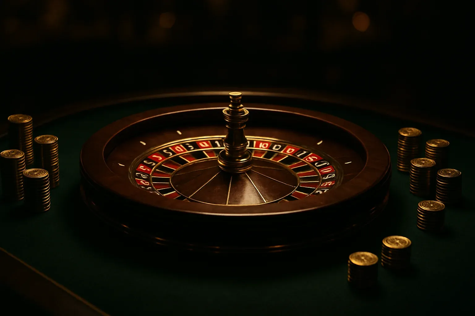 Elegant live casino table with glowing roulette wheel and golden chips