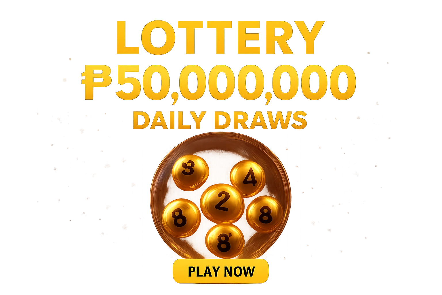 Golden lottery balls tumbling in transparent draw machine promotional banner